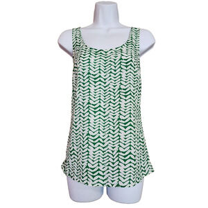 Worthington Womens Tank Top Size S Green White Semi-Sheer Sleeveless Blouse